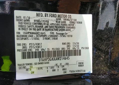 2010 Ford Focus Ses from USA, damaged, VIN 1FAHP3GNXAW214645